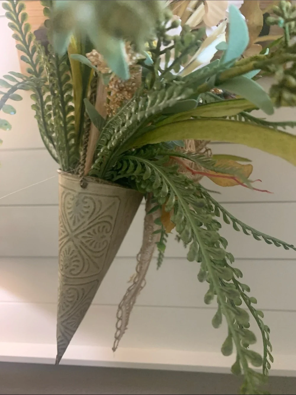 Hanging Metal Decor With Faux Floral Arrangement
